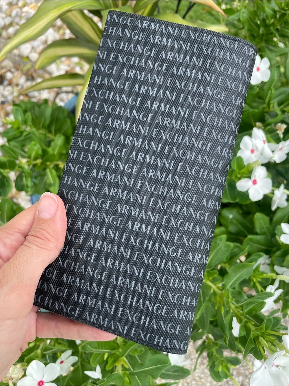 A|X Armani Exchange Black White Monogram Logo Men’s Bifold Cash Checkbook Wallet